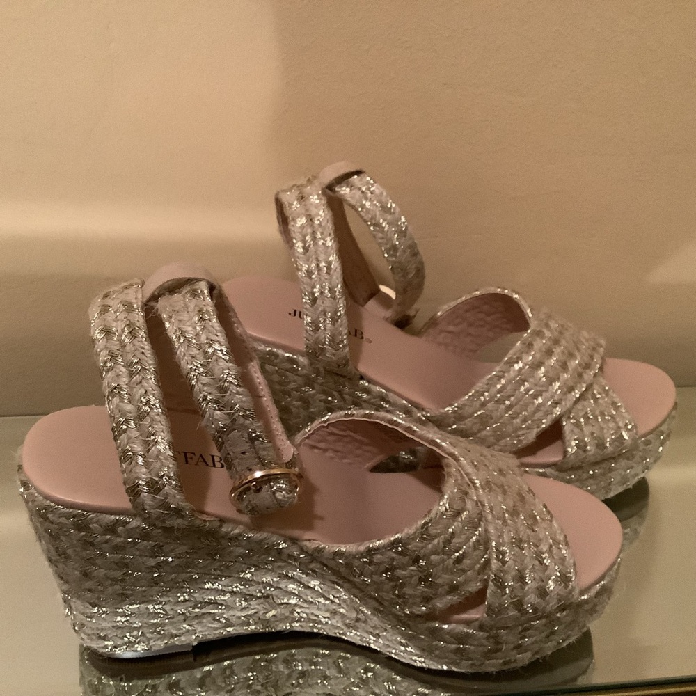 JustFab Sunday Funday gold wedges, size 7.5